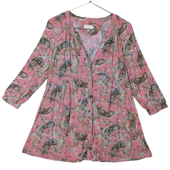 Melloday Tunic Mini Dress Size Medium Button Down Long Sleeve - Picture 1 of 7